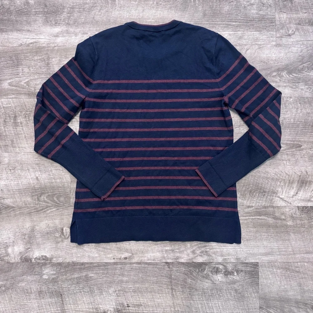 J McLaughlin Navy Blue/Bugundy Striped Crew Neck Poet Sweater Womens Sz. S